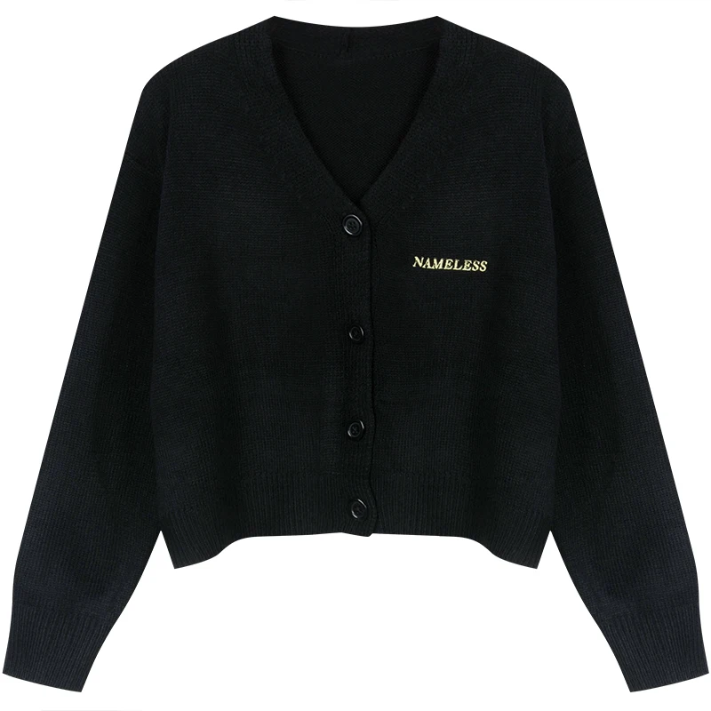 

Chic Korean Style Short V-neck Sweater Women's Simple Cardigan Small Versatile Inner Match Outer Wear Long Sleeve Sweater