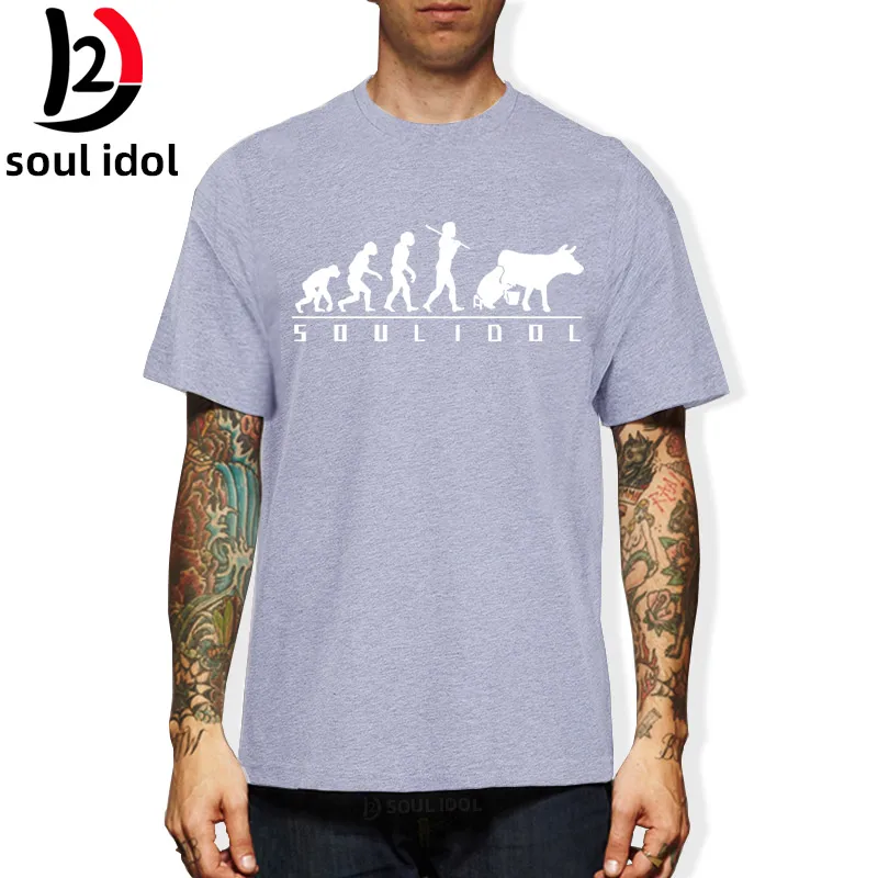 

D2 COW FARMER EVOLUTION Milk Print Joke T-shirt Husband Casual Short Sleeve Cotton Streetwear Hip Hop T Shirts Men soul idol