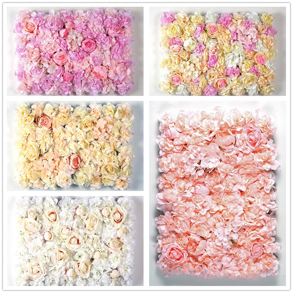 

Artificial Flower Wall Panel Mat, Silk Rose Hydrangea Floral Backdrop, 3D Romantic Photography Background, Faux Foliage for Wedd