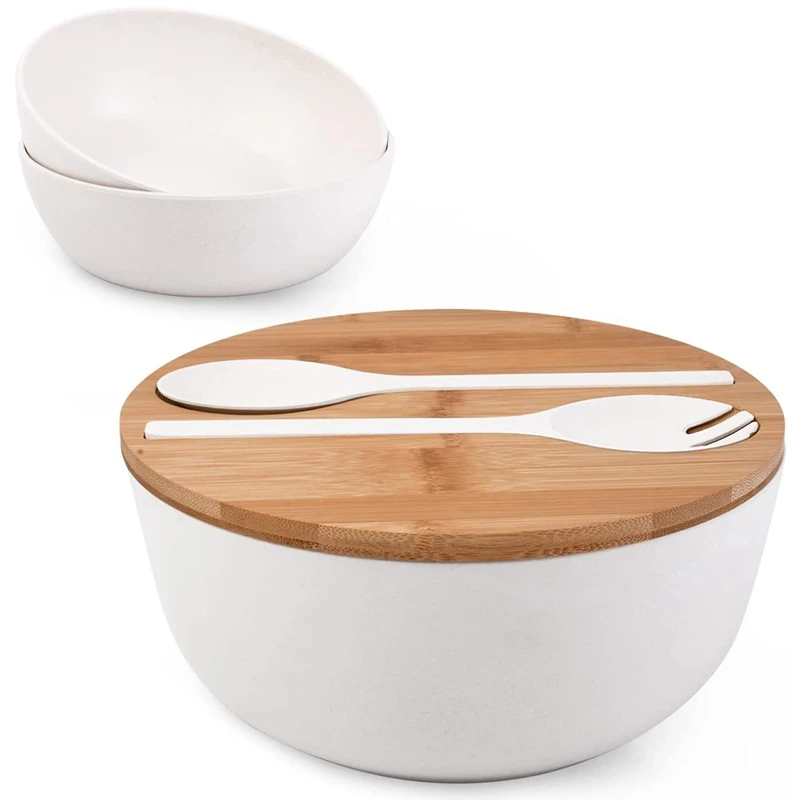 

Salad Bowl with Lid Set,Bamboo Fiber Salad Serving Bowl with Lid Spoon and Fork,Salad Mixing Bowl for Pasta and Fruits