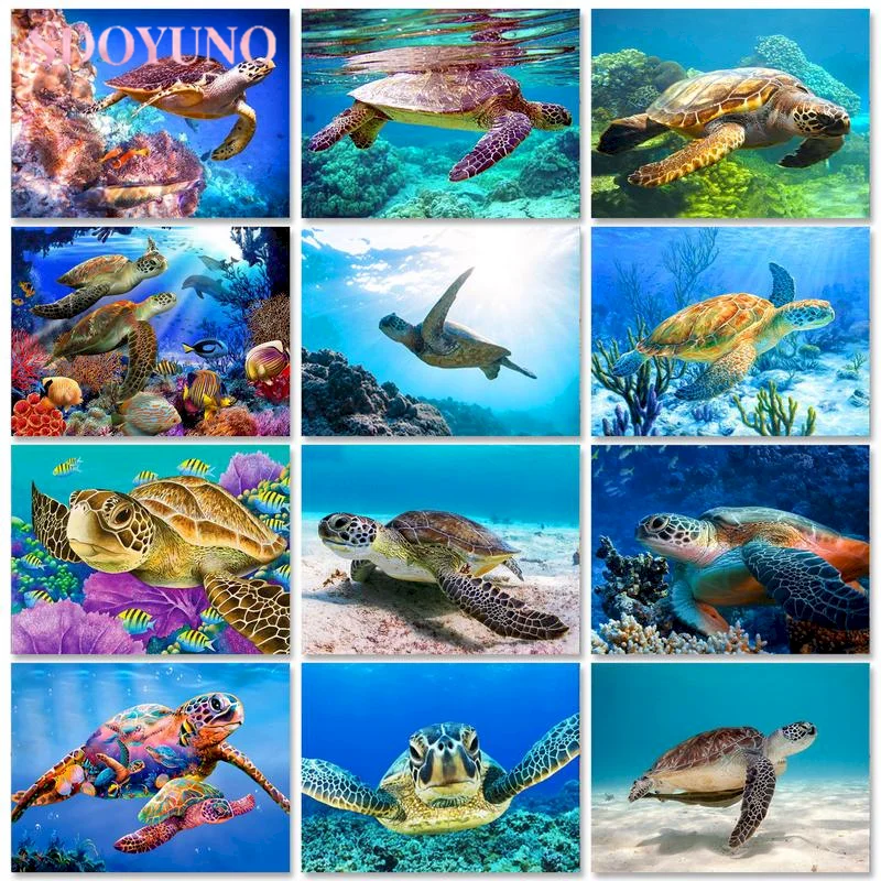 

SDOYUNO Paint By Numbers For Adults Animal Hand Painted Oil Painting Sea Turtles Picture On Canvas Coloring By Number Unique Gif