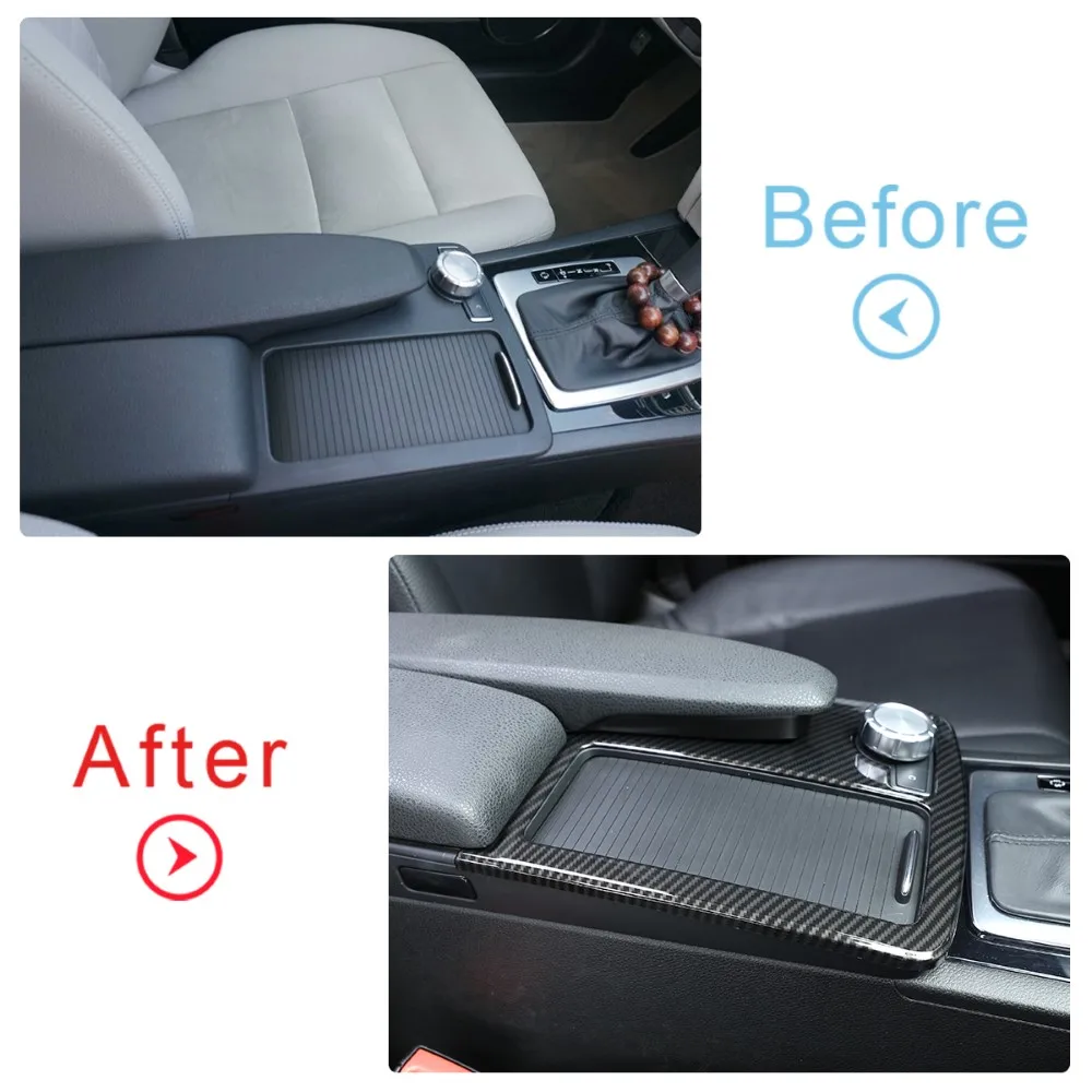 

LHD ABS Carbon Fiber Central Water Cup Holder Panel Cover Trim Car Styling Accessories for Mercedes Benz C Class W204 2008-2013