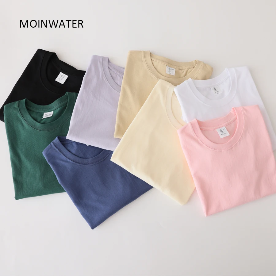 MOINWATER Футболка женская с коротким рукавом 100% хлопок Однотонная рубашка цвета