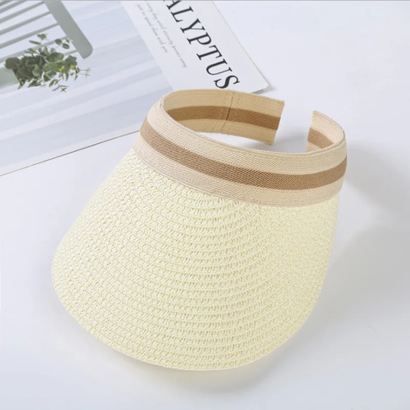 

Girls Boys Summer Straw Sun Hats Children Without Top Visor Caps Fashion UV Hat Elastic Head Circumference Beach Hat Wholesale