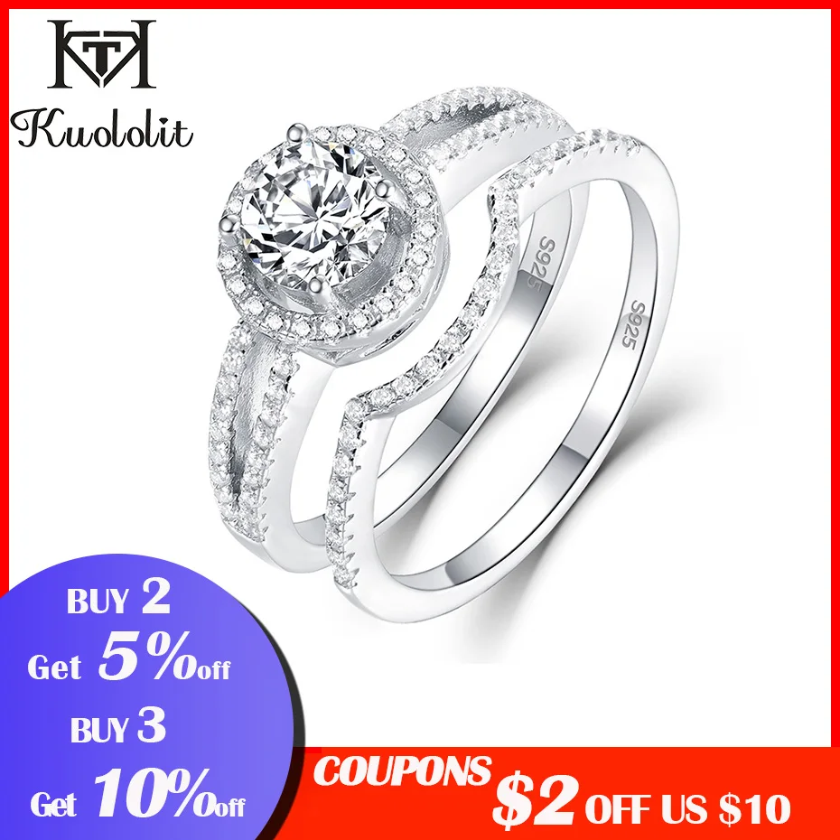 Kuolit 0.8ct Sona бриллианты кольца для женщин 925 пробы Серебряное кольцо круглая огранка камень обручение невесты подарки ювелирные украшения
