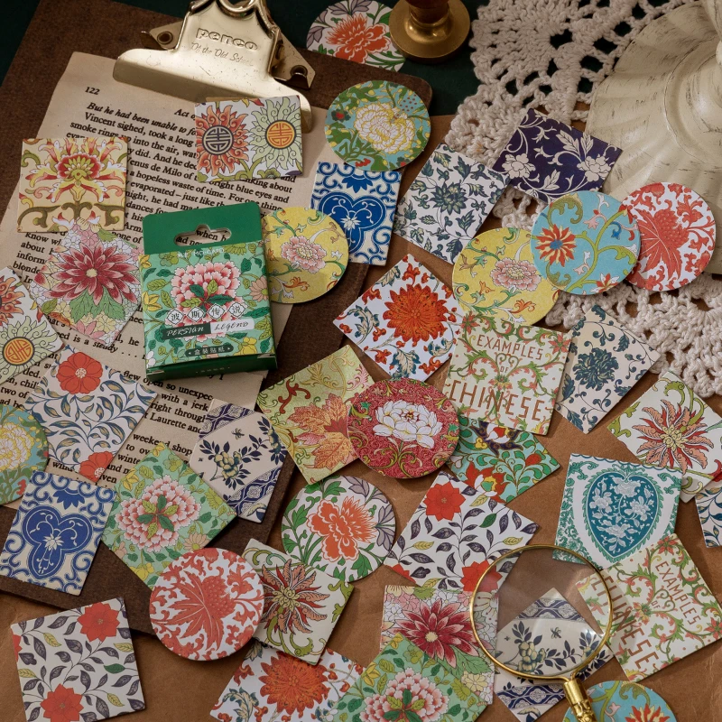 46 sheets Vintage Flowers Sticker Package Plant DIY Diary Journal Decoration Sticker Album Scrapbooking School Supplies