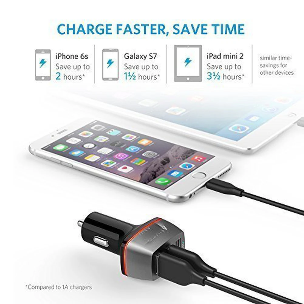 Автомобильное зарядное устройство PowerDrive + 3 36 Вт портовый USB для iPhone X/8/7/6s/Plus iPad Pro/Air