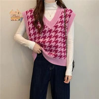 vintage v neck knitted vest sweater women sleeveless pullover elasticity sweater loose female casual oversized knitted vest 2021