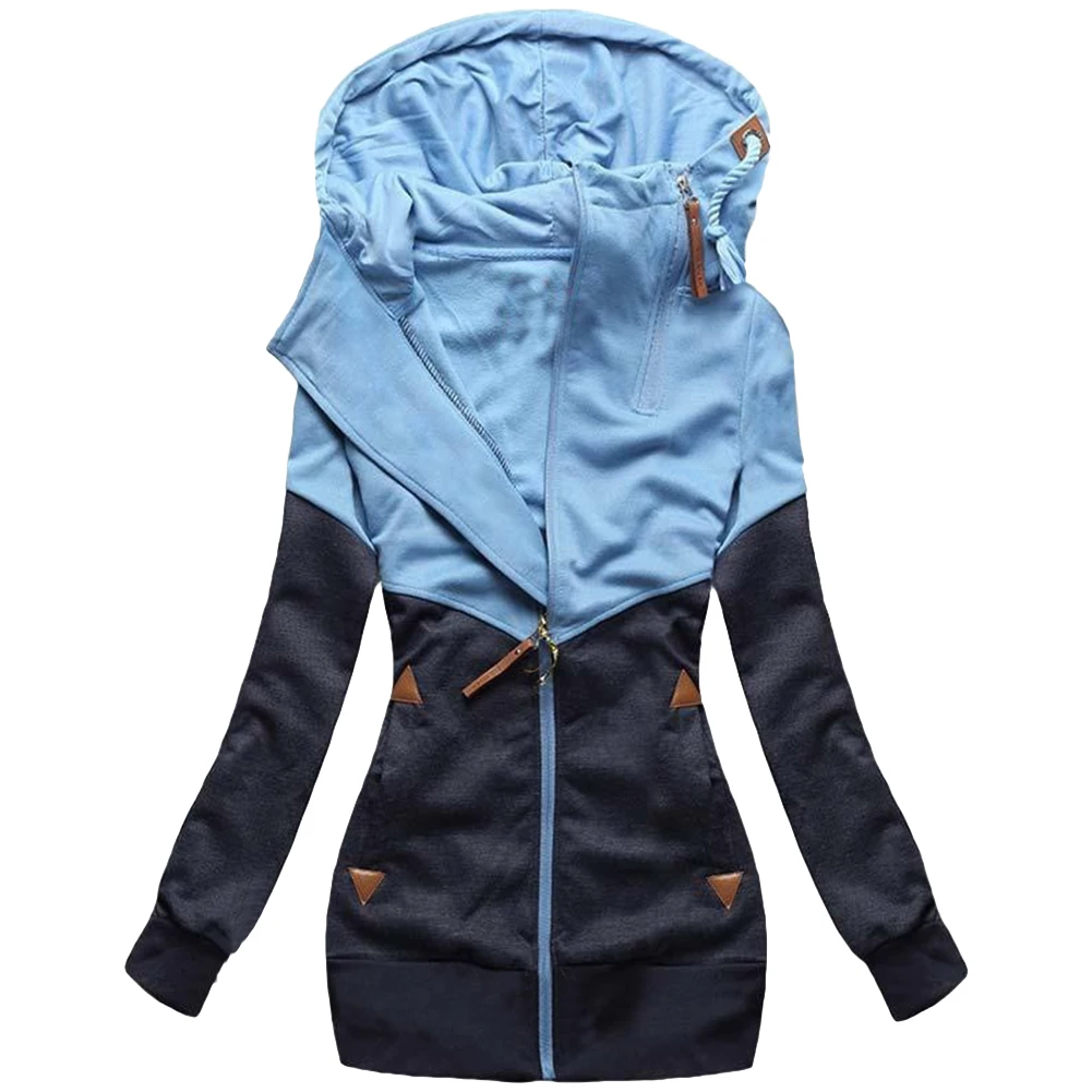 Модная весенняя Осенняя Женская цветная куртка с капюшоном молнией длинным