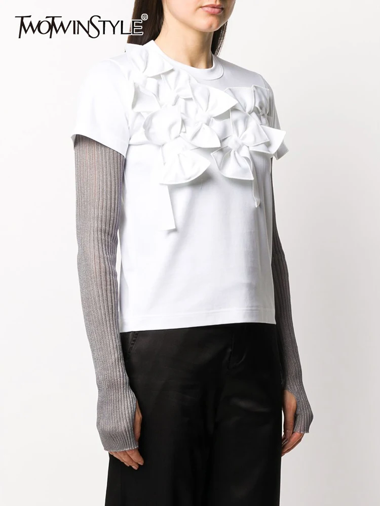 

Женская футболка с бантом TWOTWINSTYLE, с круглым вырезом и коротким рукавом, летняя, 2022