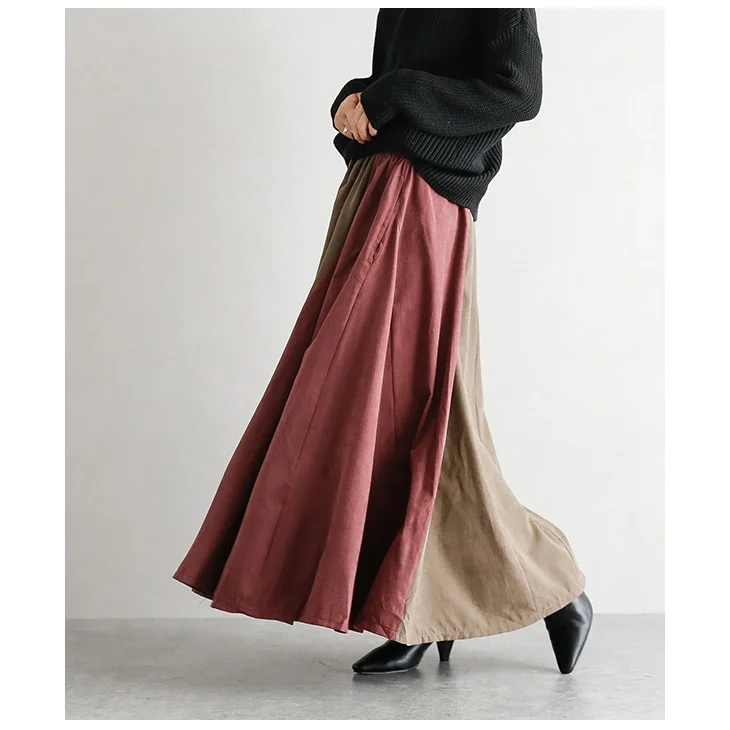 

SuperAen 2021 Spring New Color Matching Shirring A-LINE All Match Skirts for Women