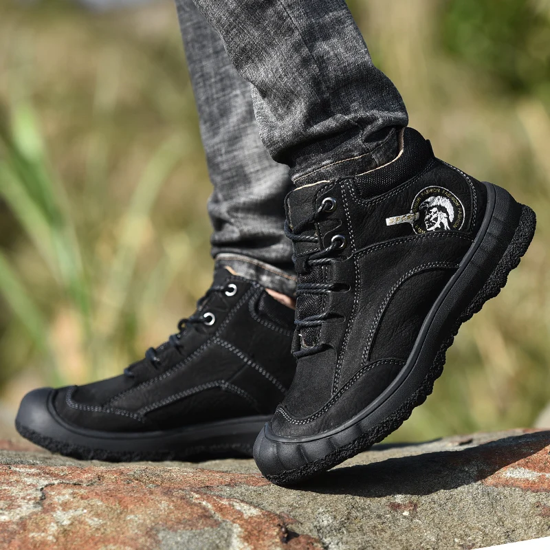 

Shoes Men's genuine Leather Boots Men Boots plush wamr snow boots Comfortable Nature Working Men Lace-up plush men winter Boots