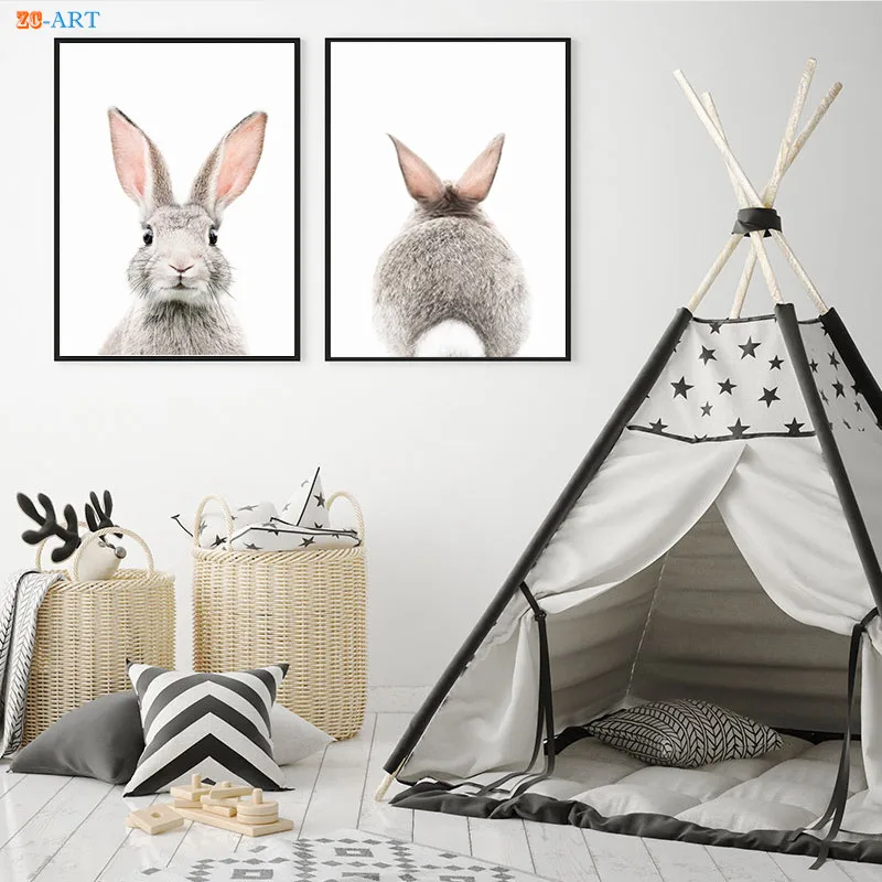 Картина на холсте с рисунком зайчика кролика животного|Рисование и каллиграфия| |