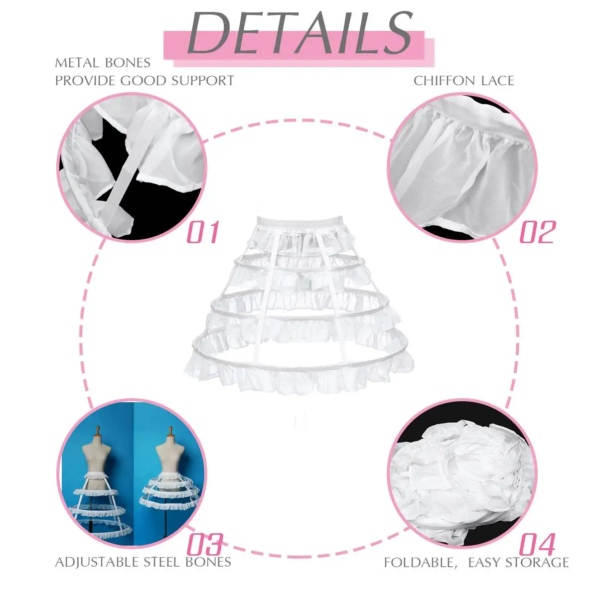 

3 Hoop Lolita Dress Crinoline Cage Casual Petticoat Cosplay Costume Petticoat Adjustable