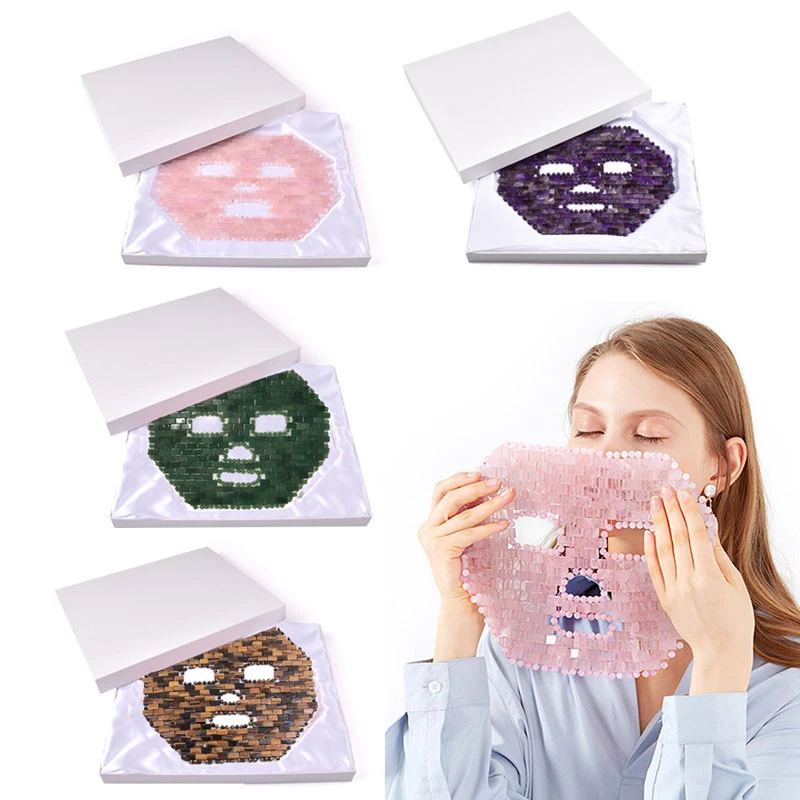 Natural Jade Crystal Sleep Mask Face Massager Cold Therapy Wrinkle Removal Rose Quartz Jade Masks  Relieve Fatigue Promote Sleep