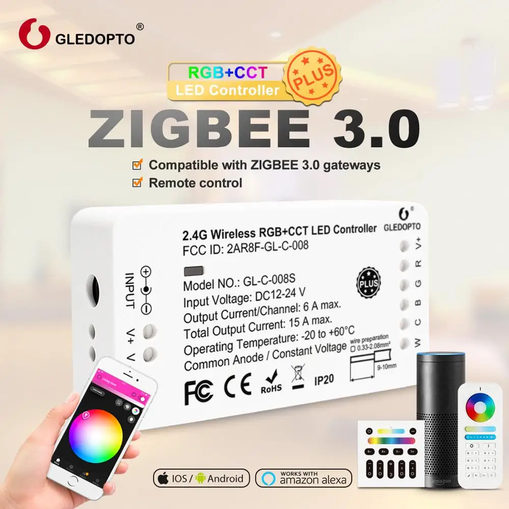 G светодиодный OPTO ZigBee 3,0 RGB+ CCT светодиодный контроллер полосы плюс DC12-24V работа с шлюзами zigbee3.0 smartThings echo plus Голосовое управление