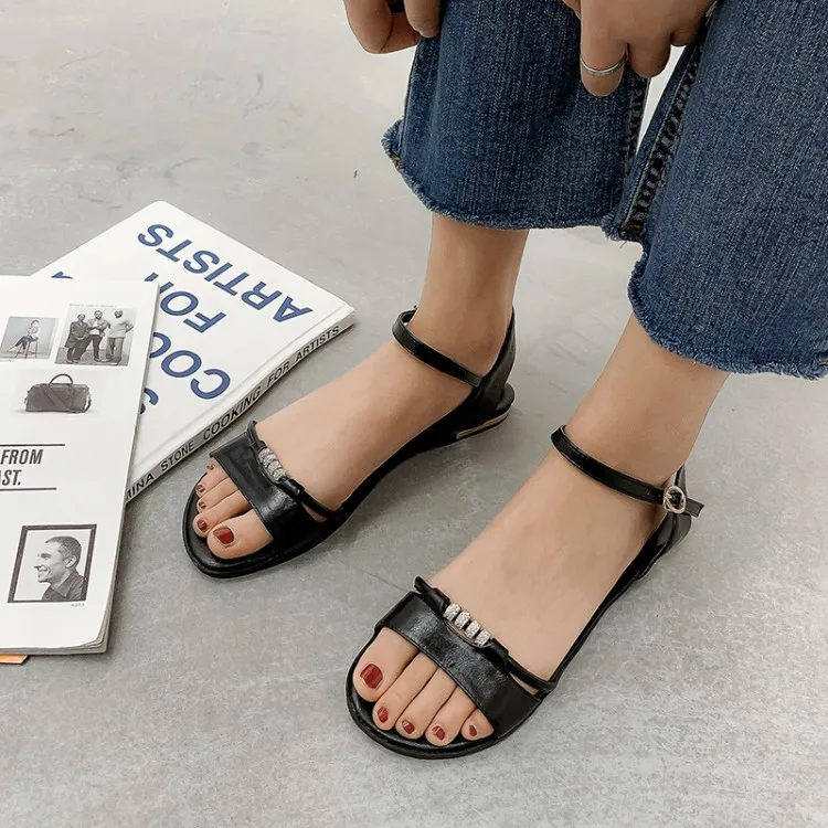 Plus Size 10 11 12 13 14 15 summer flat sandals ladies women shoes woman Water drill with bottom and buckle | Обувь