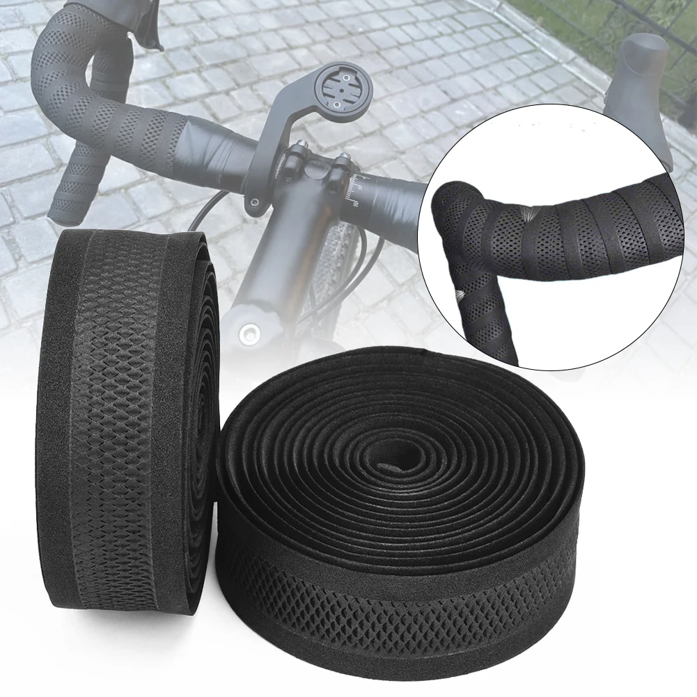 

Road Bike Bicycle Handlebar Tape Black Mesh Design Non-slip And Waterproof Soft EVA Sponge Leather Tape Black 75g
