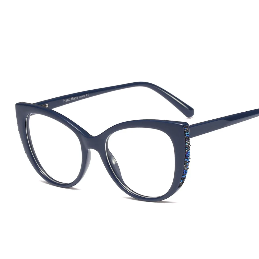 FENCHI transparent anti blue computer glasses women rhinestone fake glasses blue light cat eye glasses