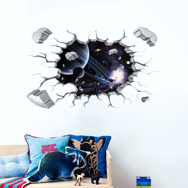3D Наклейка на стену с отверстием космический корабль черное отверстие