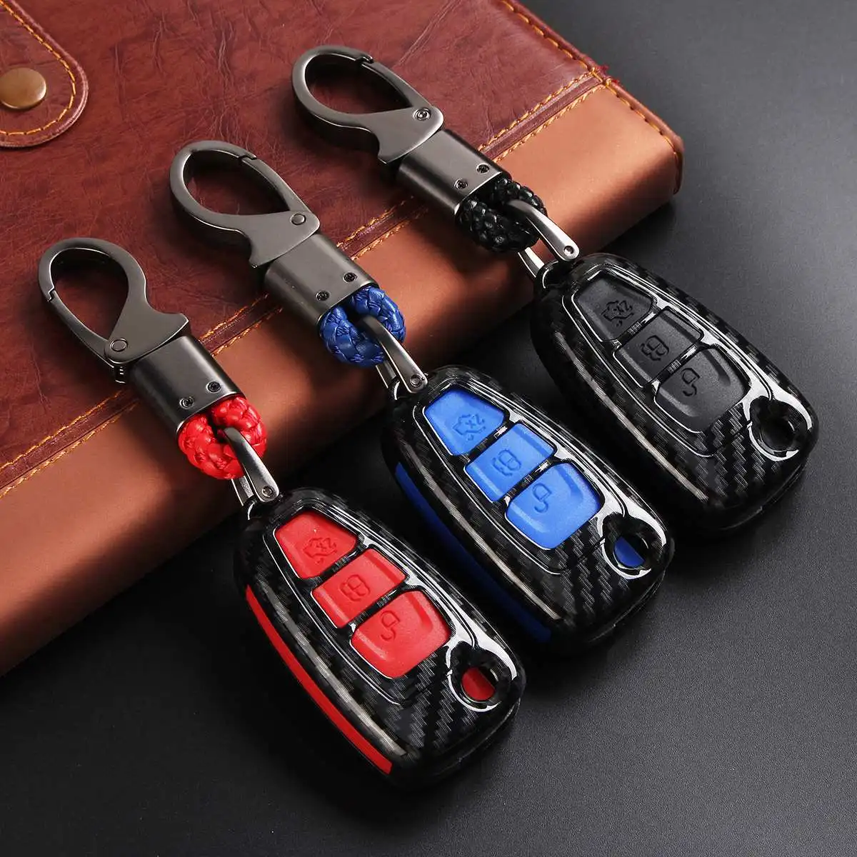 Автомобильный чехол для ключей с 3 кнопками из углеродного волокна защитный Ford