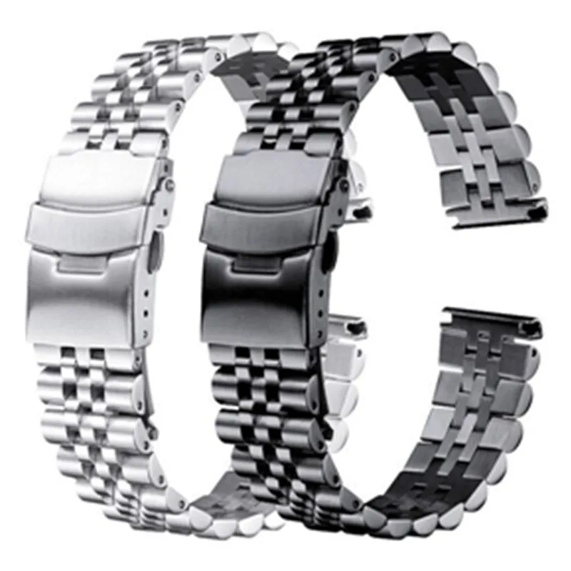 Stainless Steel Watch Bracelet Strap 20mm 22mm 24mm Women Men Silver Solid Metal Watch Band Strap Accessories