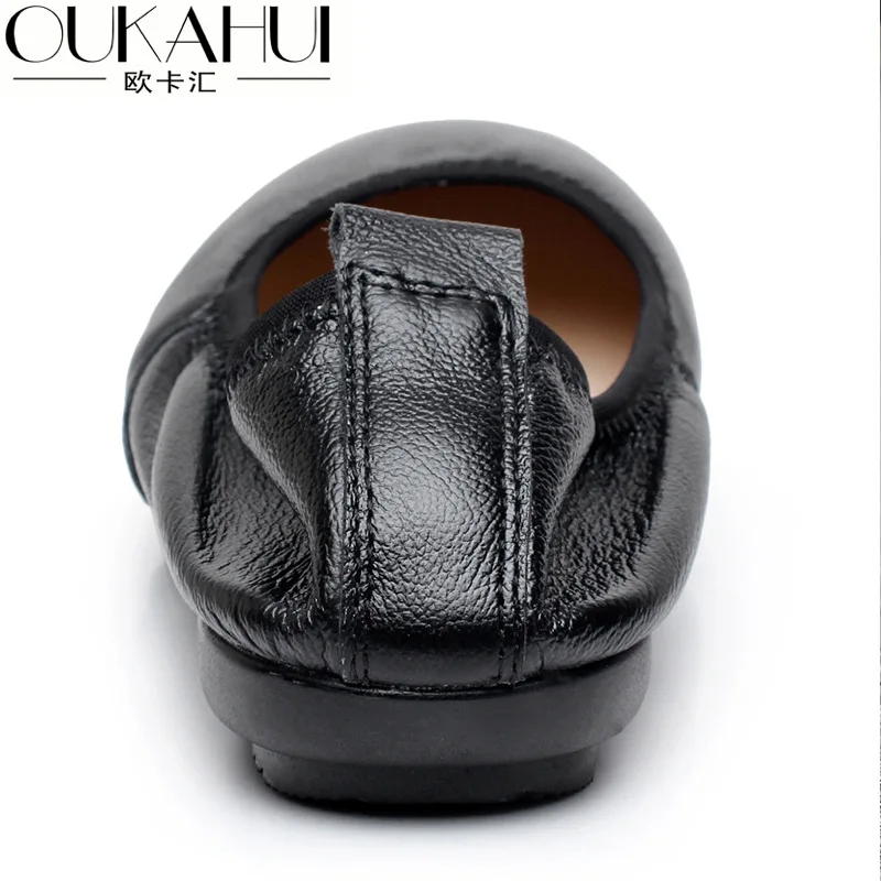 Rushiman Black Genuine Leather Flat Heel Comfortable Soft Bottom Full-grain Leather Anti-slip Foot Covering Flat Keel Thin Shoes