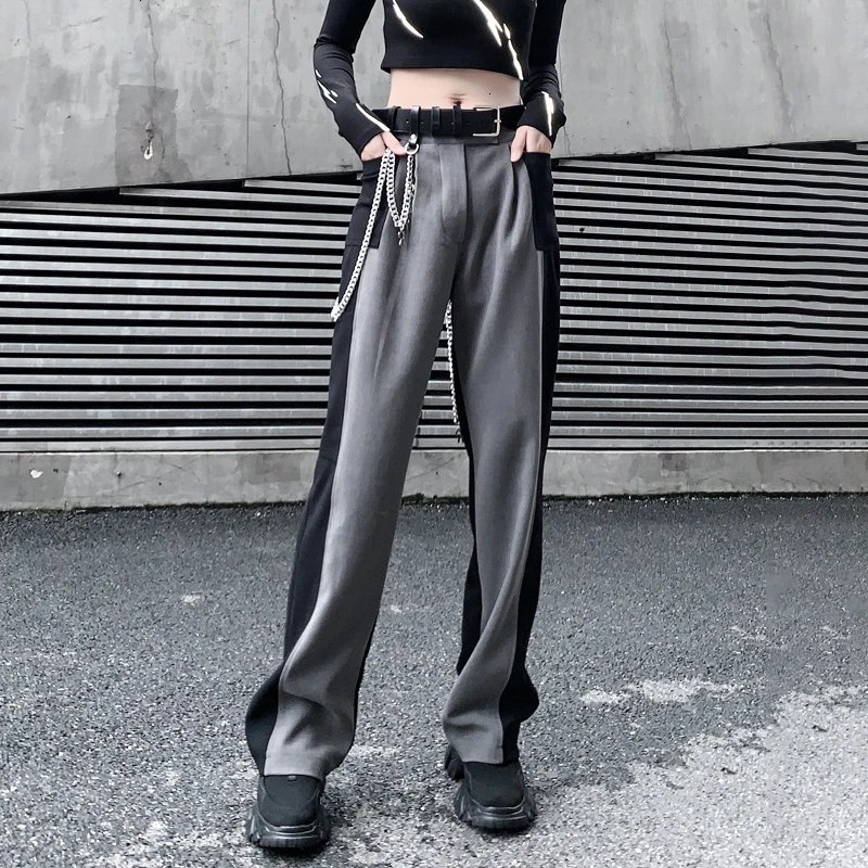 TWOTWINSTYLE хит цветные Лоскутные женские широкие брюки с высокой талией прямые