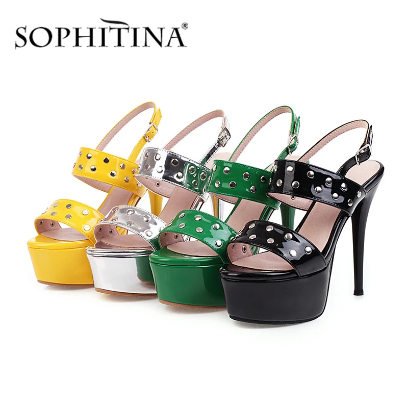 SOPHITINA Western Style Women Pumps New Buckle Strap Platform Rivet Decoration Fashionable Mature Shoes Thin Heels PO458 | Обувь
