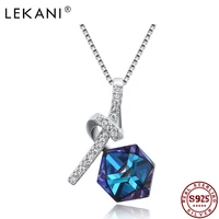 lekani 925 sterling silver prismatic pendant necklaces for women blue austria crystal and cubic zirconia anniversary necklace