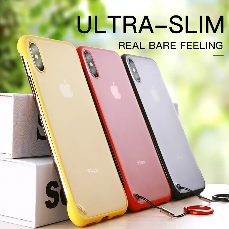 Frameless Matte Phone Case For iPhone X XR XS Max 11 Pro Transparent With Ring No Frame Design Cover 7 8 6S Plus |