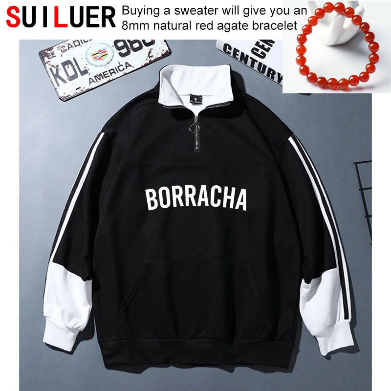 

Borracha Latina Print Women 100% Cotton Casual Funny Sweatshirts For Lady Sports Hoodies Hipster Plus Size Pullovers SL-752