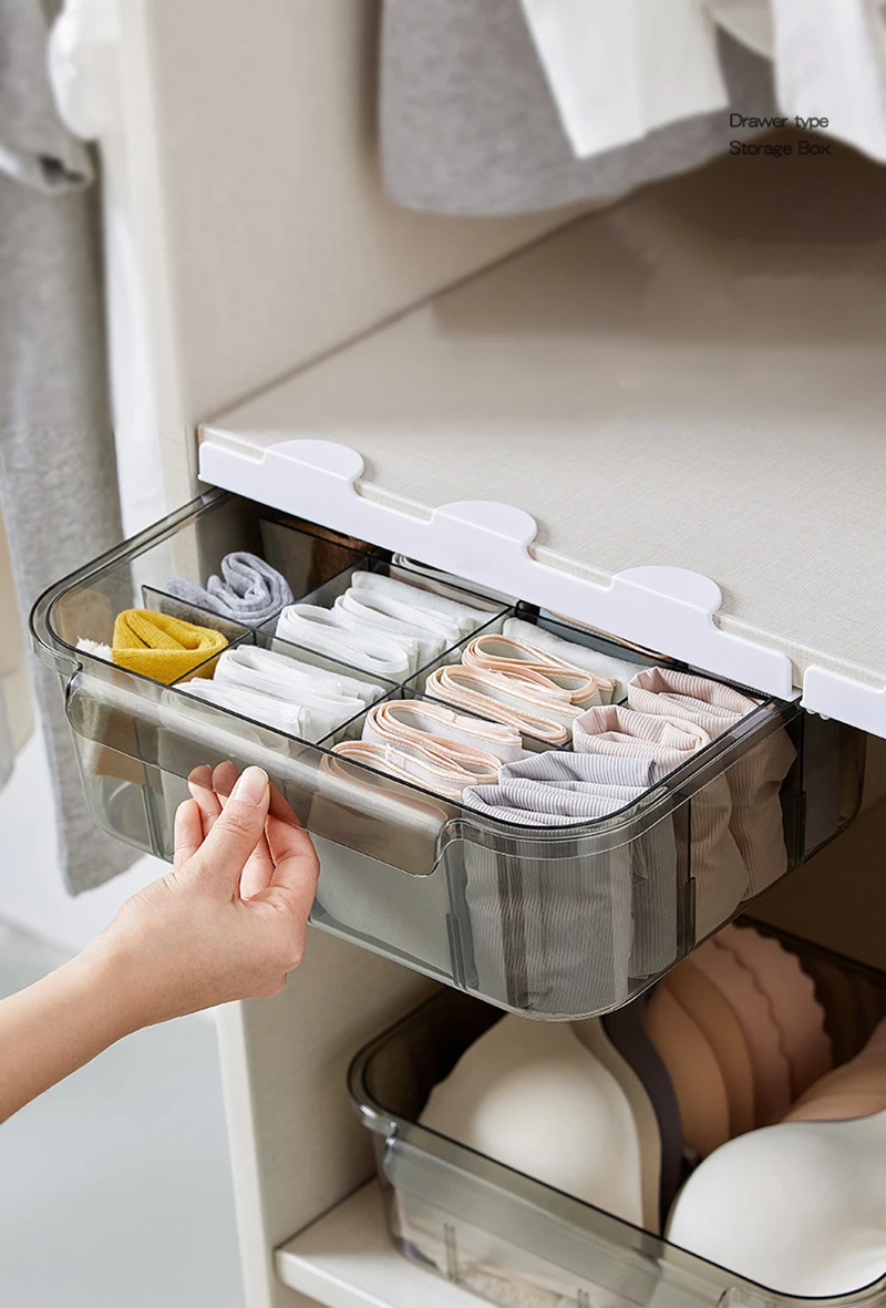 

3 in 1 Underwear Drawer Dormitory Closet Organizer for Socks Punch-free Plastic Separated Shorts Bra Storage Box Home Organizer