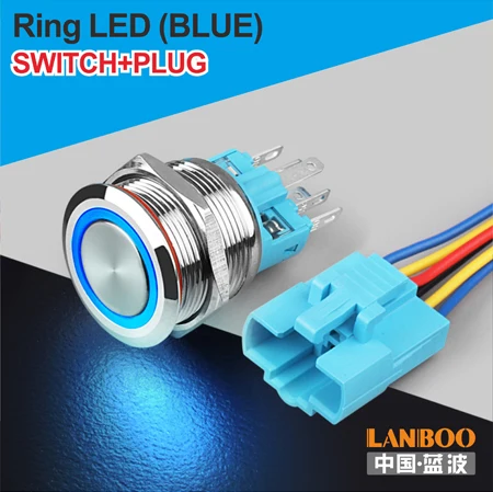 B Ring Button Plug 22 мм самовосстанавливающийся светодиодный 3 в 5 в 6 в 12 В 24 В 220 В металлический кнопочный переключатель мгновенная кнопка автоматический сброс светодиодный водонепроницаемый переключатель - Цвет: B Ring Button Plug
