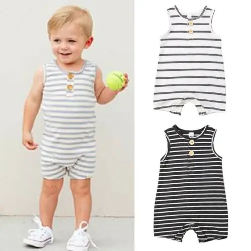 2019 Baby Summer Clothing 0-24 Newborn Infant Boy Girl Striped Romper Clothes Sleeveless Outfit Jumpsuit | Детская одежда и обувь
