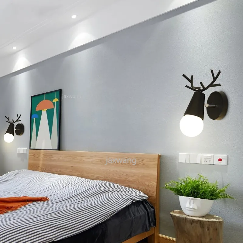 Скандинавский светодиодный настенный светильник E27 Мультяшные рога оленя для
