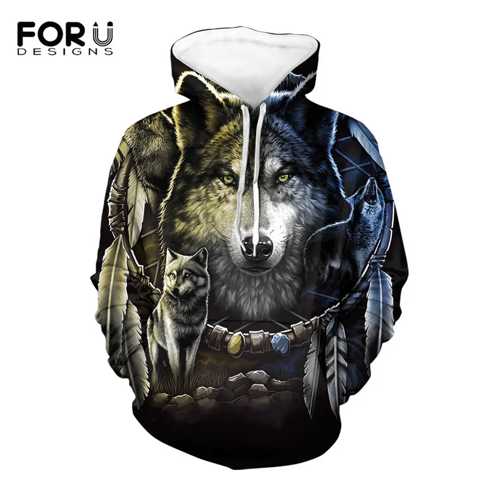 

Толстовка FORUDESIGNS мужская с длинным рукавом, повседневный Свободный пуловер с 3D-принтом волка, мандала, Ловец снов, весна-осень
