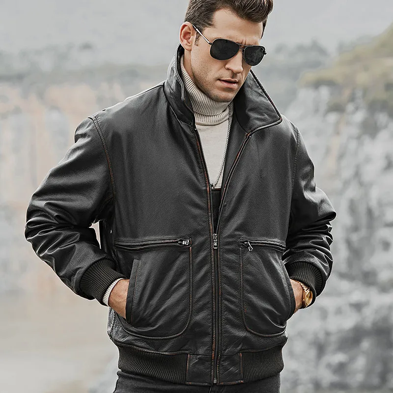 

2020 натуральная кожаная куртка мужская куртка из коровьей кожи винтажные осенне-зимние кожаные куртки для мужчин одежда Casaco 179 YY768