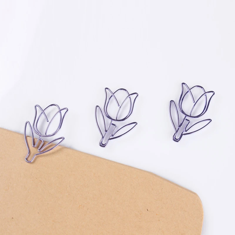 12 шт./коркорт. Фиолетовый зажим для бумаги в форме тюльпана Закладка канцелярские