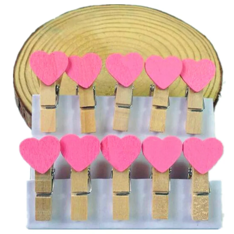10PCS/lot Lovely pink color Heart Wooden Clip Mini Clips For Photo Clothespin Craft Decoration Pegs | Канцтовары для офиса и