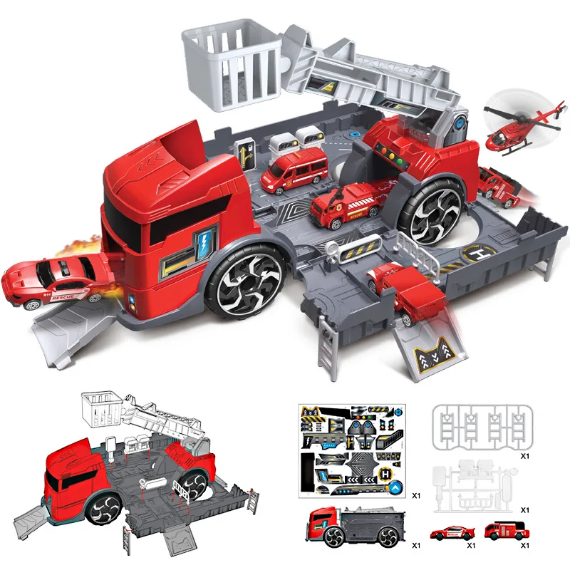 

Baby Deformation Fire Engineering Vehicle Storage Parking Lot Puzzle Interactive Inertial Engineering Vehicle Model Toy
