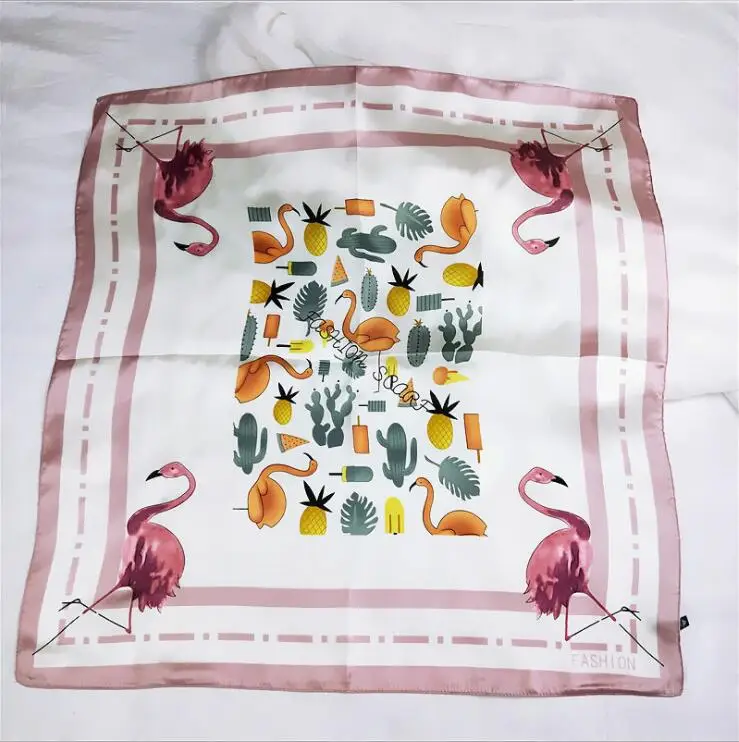 Шелковый шарф страусиного цвета для женщин маленький квадратный с принтом