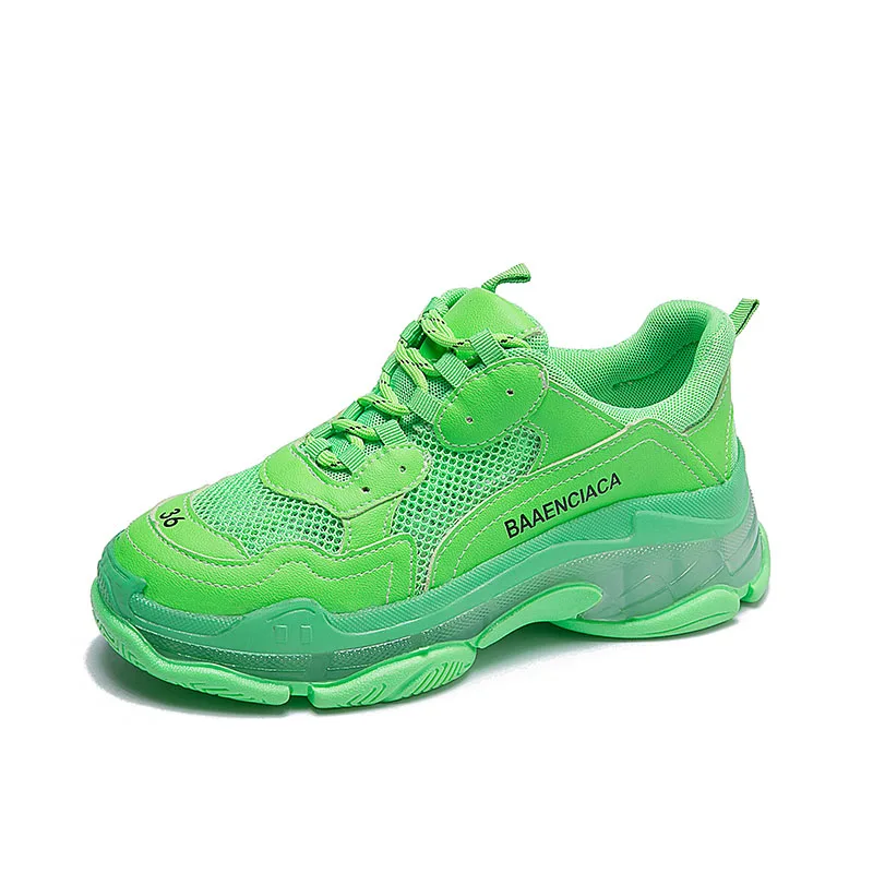 Fluorescent Green Модные Беговые брюки в повседневном стиле Ins на платформе, теннисные трендовые женские кроссовки для папы дизайнерская спортивная женская зауженная обувь с сеткой - Цвет: Fluorescent Green