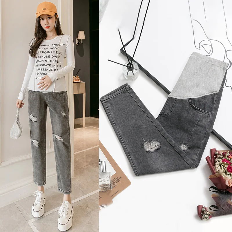 Брюки из хлопка для беременных женщин свободные брюки денима до щиколотки мода