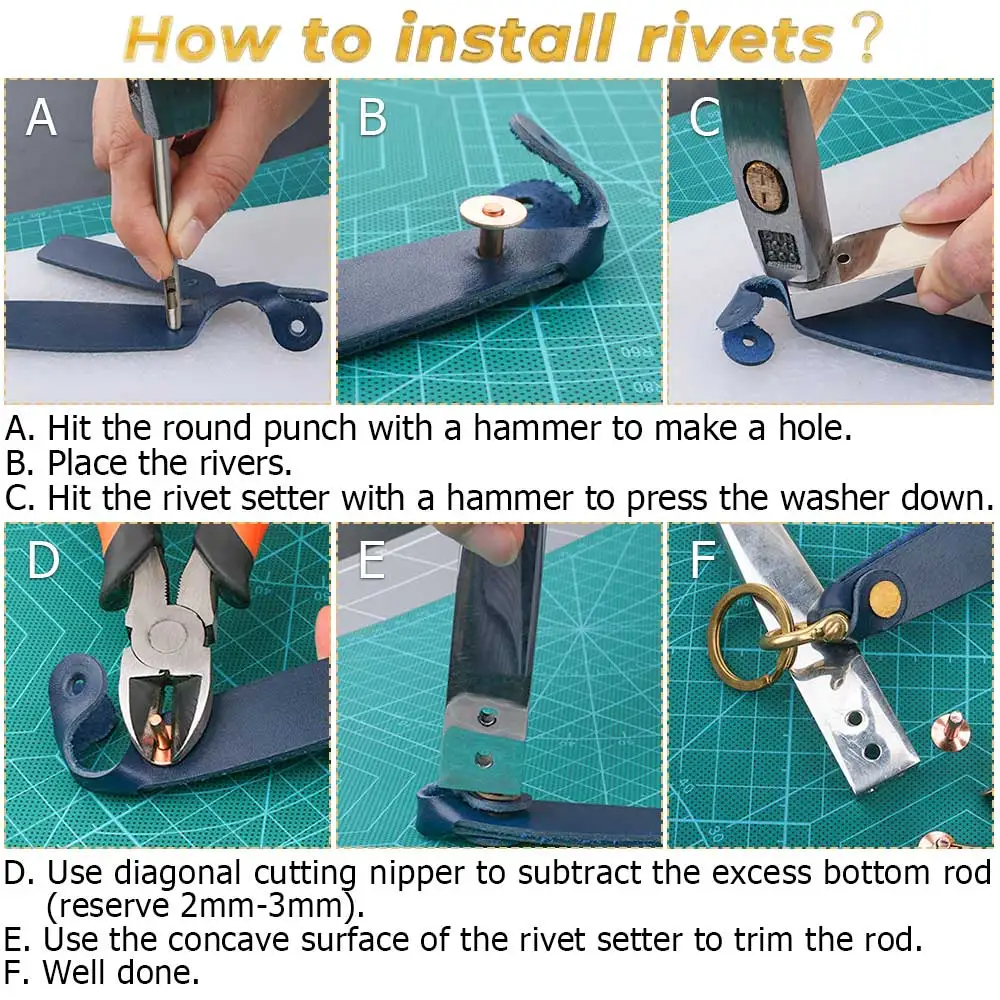 Медь латунь Reivets кожа 2 в 1 Набор заклепок 3 5 мм круглый дырокол для сумки ремень
