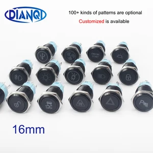 16 мм настраиваемый алюминиевый моменныйфиксированный металлический светодиодный логотип фиксированный кнопочный переключатель Автомобильный Динамик Звуковой сигнал символы кнопочный переключатель