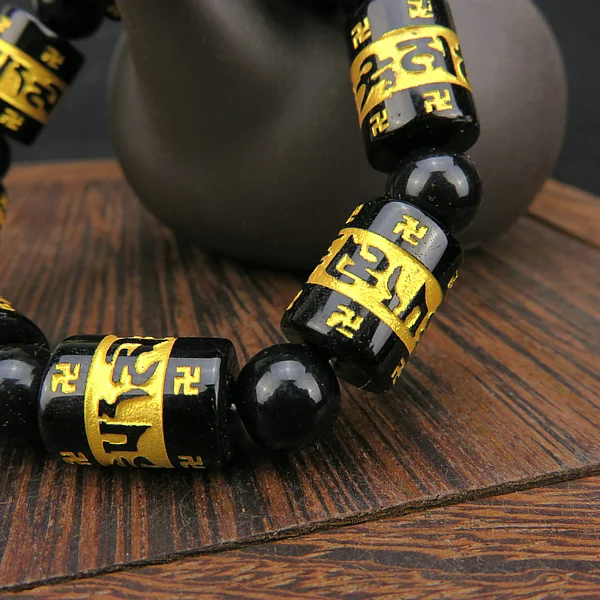 Тибетский черный халцедон баррель бусина вырезать мантра Ом Мани Падме ГУМ