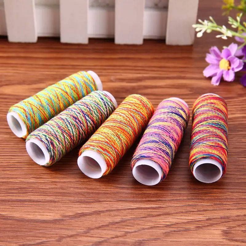 

5Pcs Gradient Rainbow Colorful Polyester Thin Hand Sewing Thread Stitching Yarn