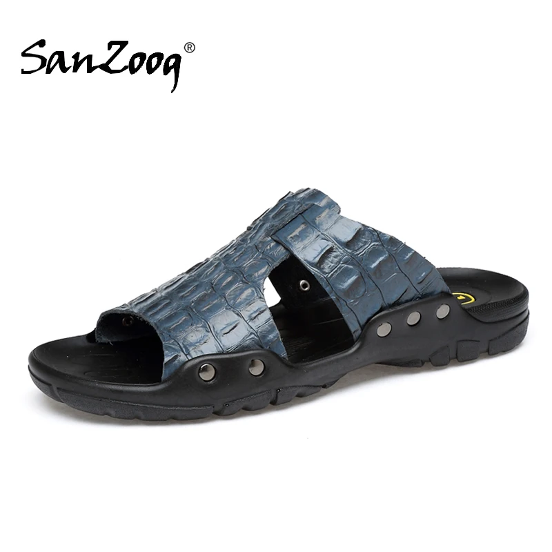 

Men Slides Leather Mens Slippers Outdoor Summer Shoes Casual Sliders Slipper Soft Chinelo Slide Masculino Plus Size Big