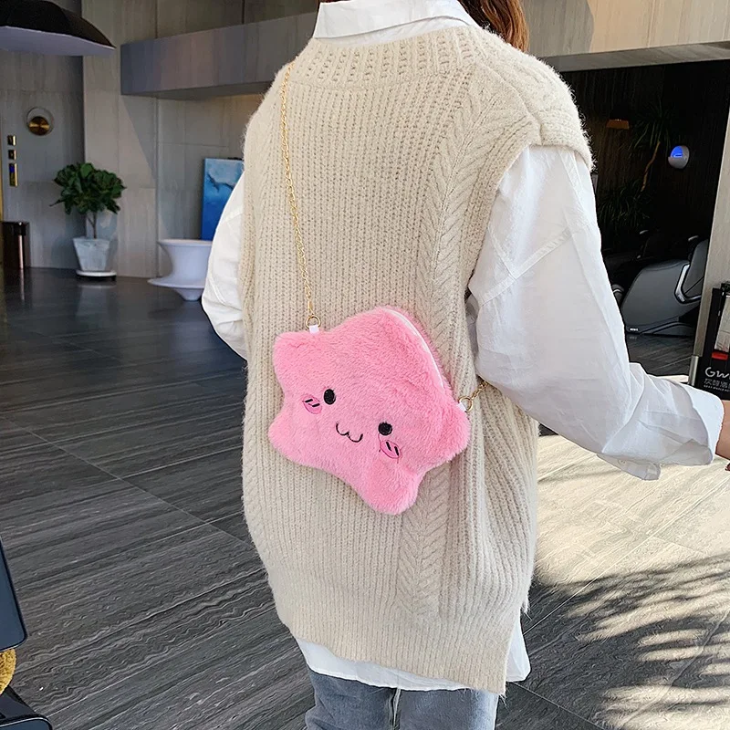 Сумка на плечо Женская плюшевая миниатюрный саквояж кросс-боди со звездами 2019 |